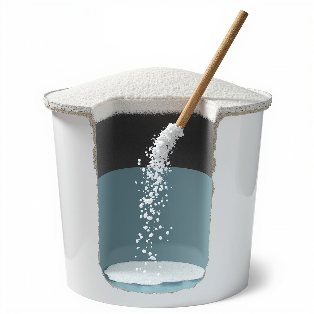 cutaway view of a salt bridge inside a brine tank with hollow cavity below the crust